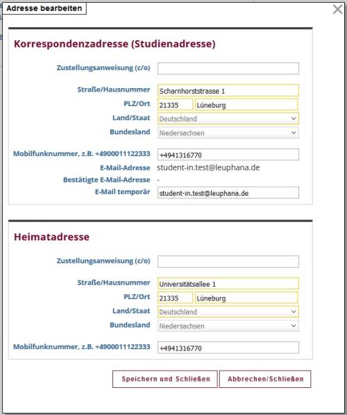 Adressdaten bearbeiten