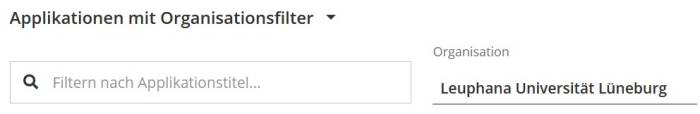 Applikationen mit Organisationsfilter anzeigen/suchen