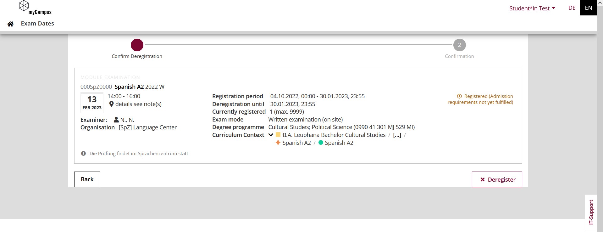 Deregistration from an assessment date