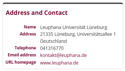 address and contact information of an organisation
