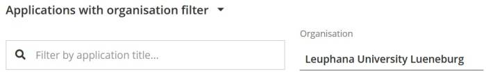Showing/searching applications with organisation filter