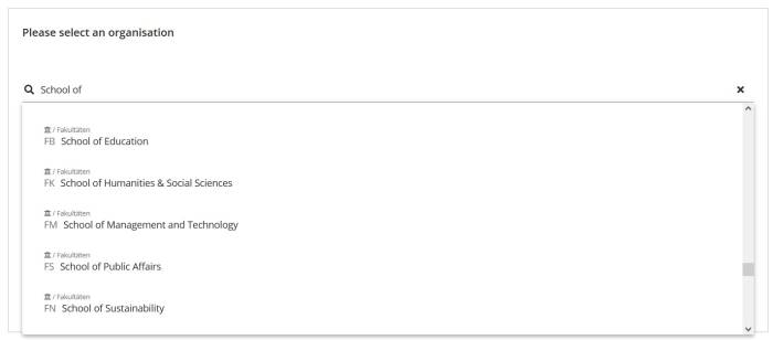select an organisation