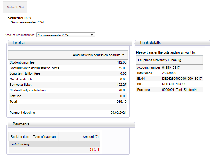 View your semester fee status