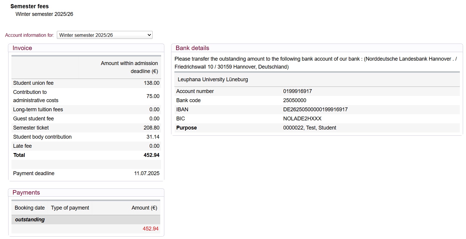 View your semester fee status