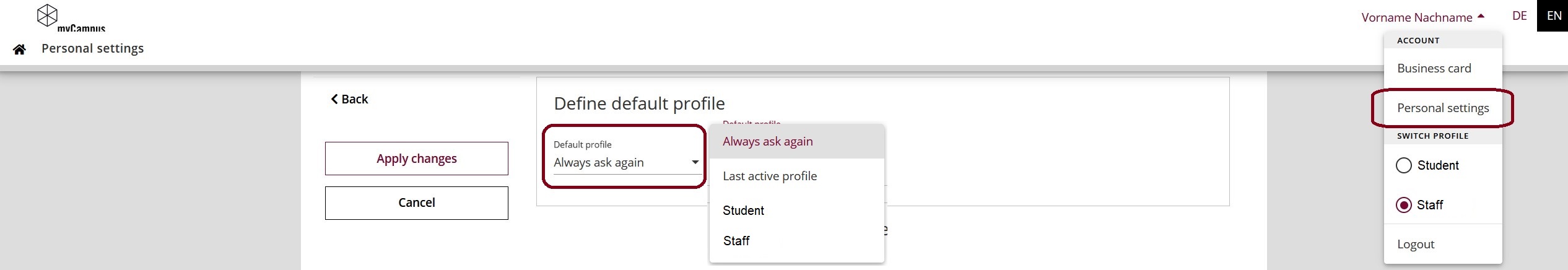 set default profile