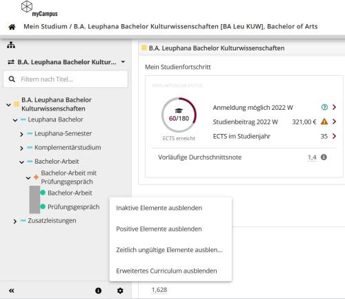 Filter in der Navigationsleiste