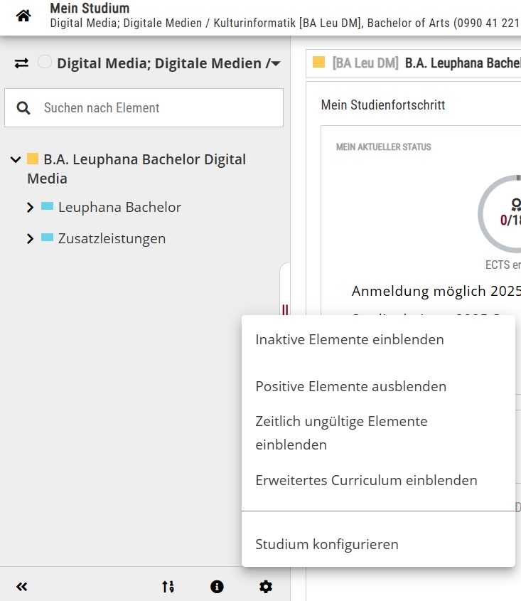 Filter in der Navigationsleiste