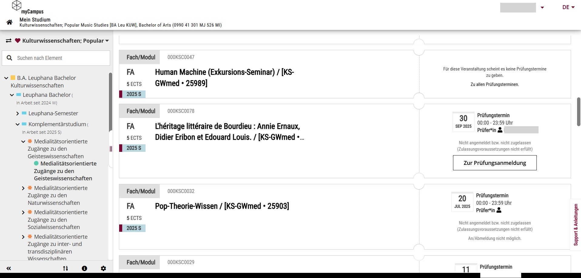 An- und Abmeldung über Mein Studium